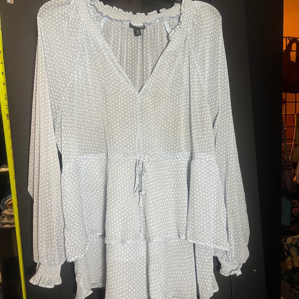 Torrid Light Blue With White Polka Dots Gauzy Shirt Sz 0